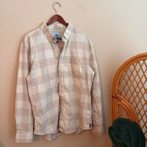 Modern Authentic RSVLTS Borland Tan and Cream Striped Flannel Button Up Shirt
